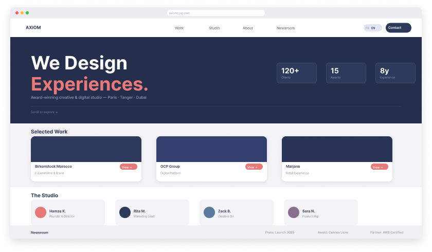 Custom Website — interface preview