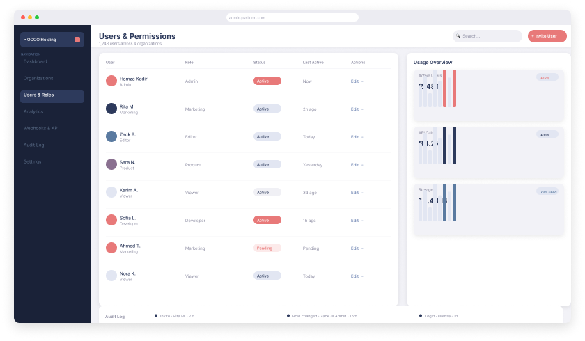 Web App Platform — interface preview